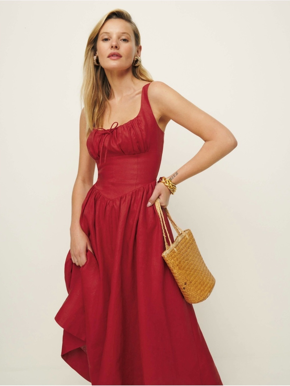 NWT Reformation Balia Linen Dress Sundried Tomato Red 8